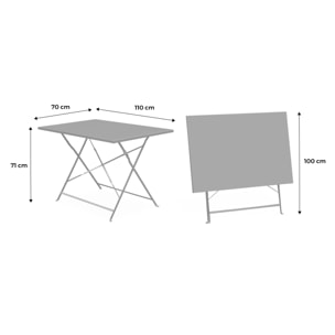 Table de jardin bistrot rectangulaire pliable métal 110 x 70cm. 4 places