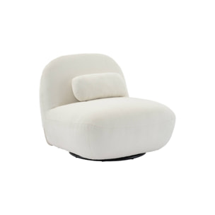 Fauteuil pivotant 360° en bouclette texturée blanc crème. piètement en métal noir mat - SPINO