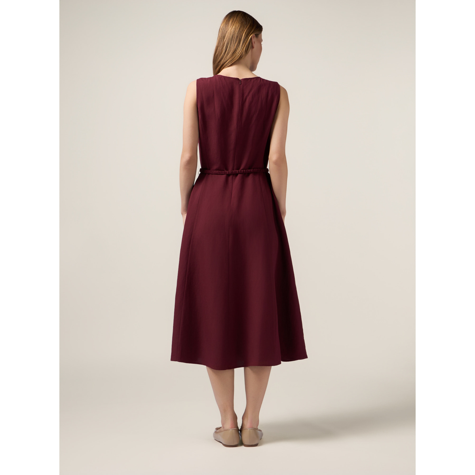 Oltre - Vestito misto lino con tintura gioiello - Bordeaux