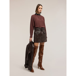 Motivi - Blusa fluida con cuello bordado - Burgundy