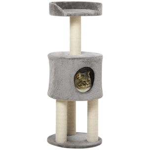 Arbre à chat griffoirs sisal naturel arbre à grimper H.103 cm niche plateforme d'observation peluche grise