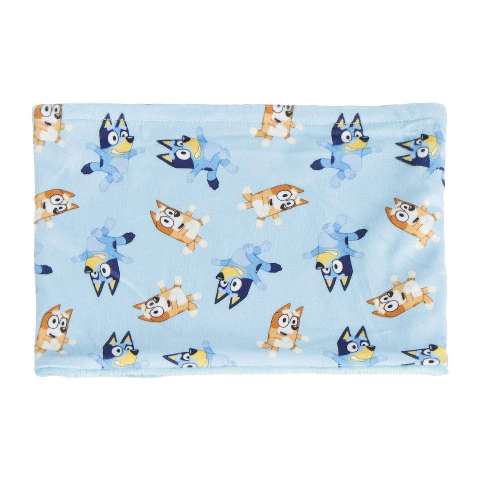 Braga cuello de bluey para niños - color azul - talla única - elaborada en 100% poliéster - diseño estampado con bluey y su familia