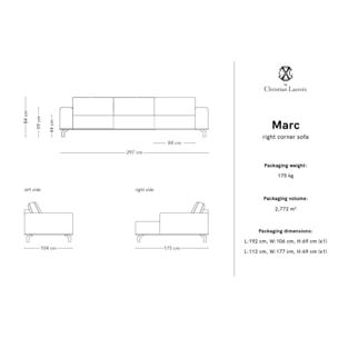 Canapé d'angle droit "Marc" 5 places en tissu structurel beige foncé