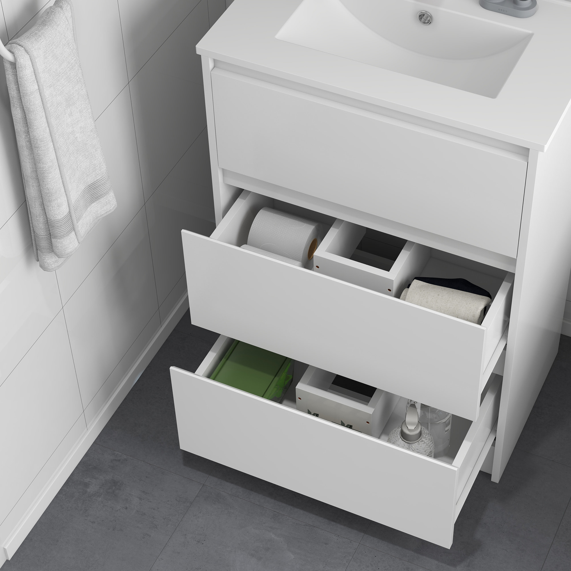 Meuble sous-vasque - vasque céramique incluse - 2 tiroirs - dim. 61L x 37l x 88H cm - blanc laqué