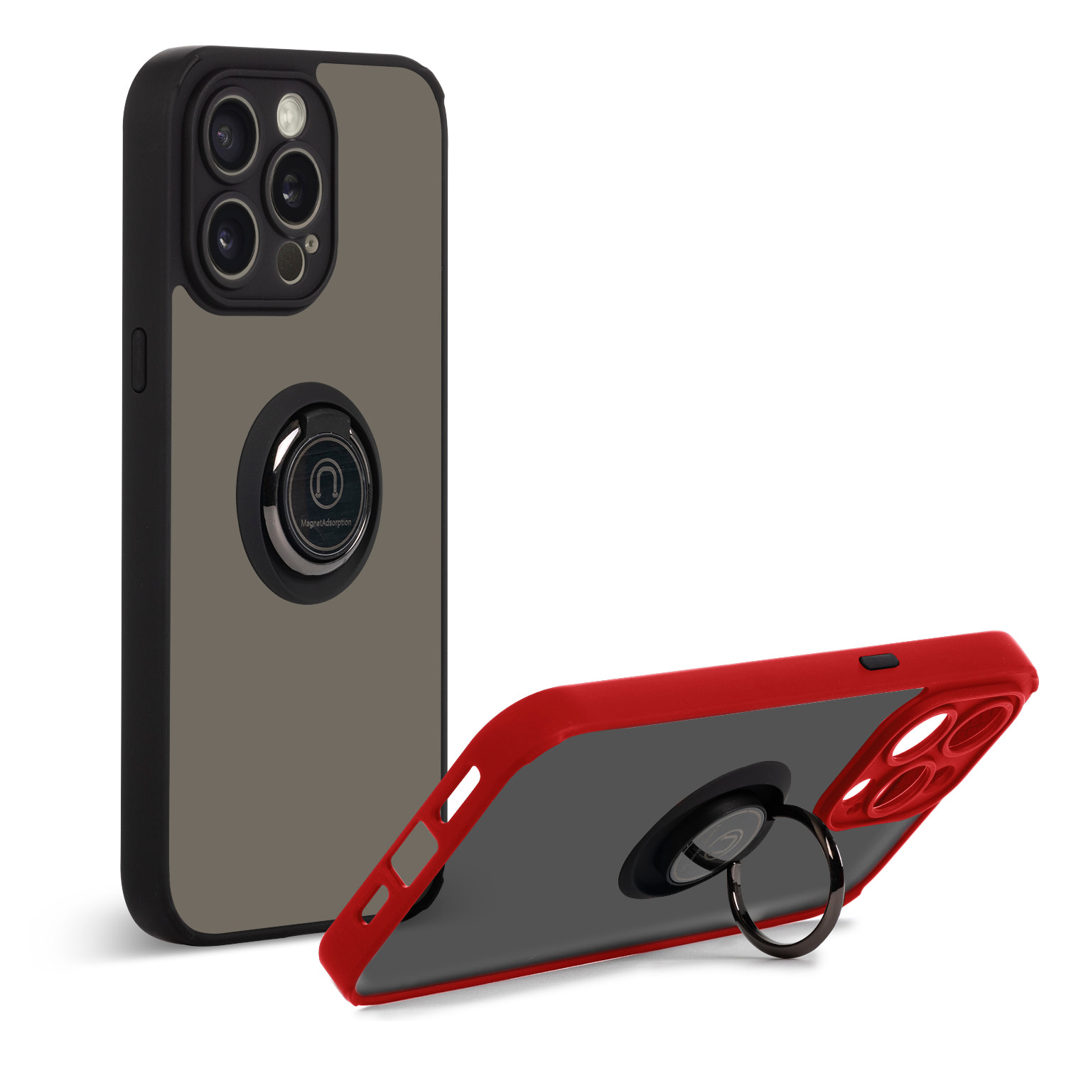 Custodia ibrida anti-shock Clampstand con protezione fotocamera per 14 Plus. Anello di bloccaggio pieghevole + modalità stand.