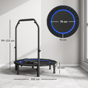 Trampolín de Fitness Adultos Ø102 cm, Cama Elástica Plegable con Mango Ajustable de 4 Niveles y Bandas, para Entrenamiento Piernas Cuerpo en Hogar Oficina Gimnasio Exterior, Carga 150 kg Azul