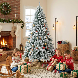 Árbol de Navidad Nevado de 180 cm, Árbol de Navidad de Abeto con Ramas Articuladas, 650 Puntas de PVC Ignífugo, Montaje Rápido, Soporte de Acero Plegable, Verde y Blanco