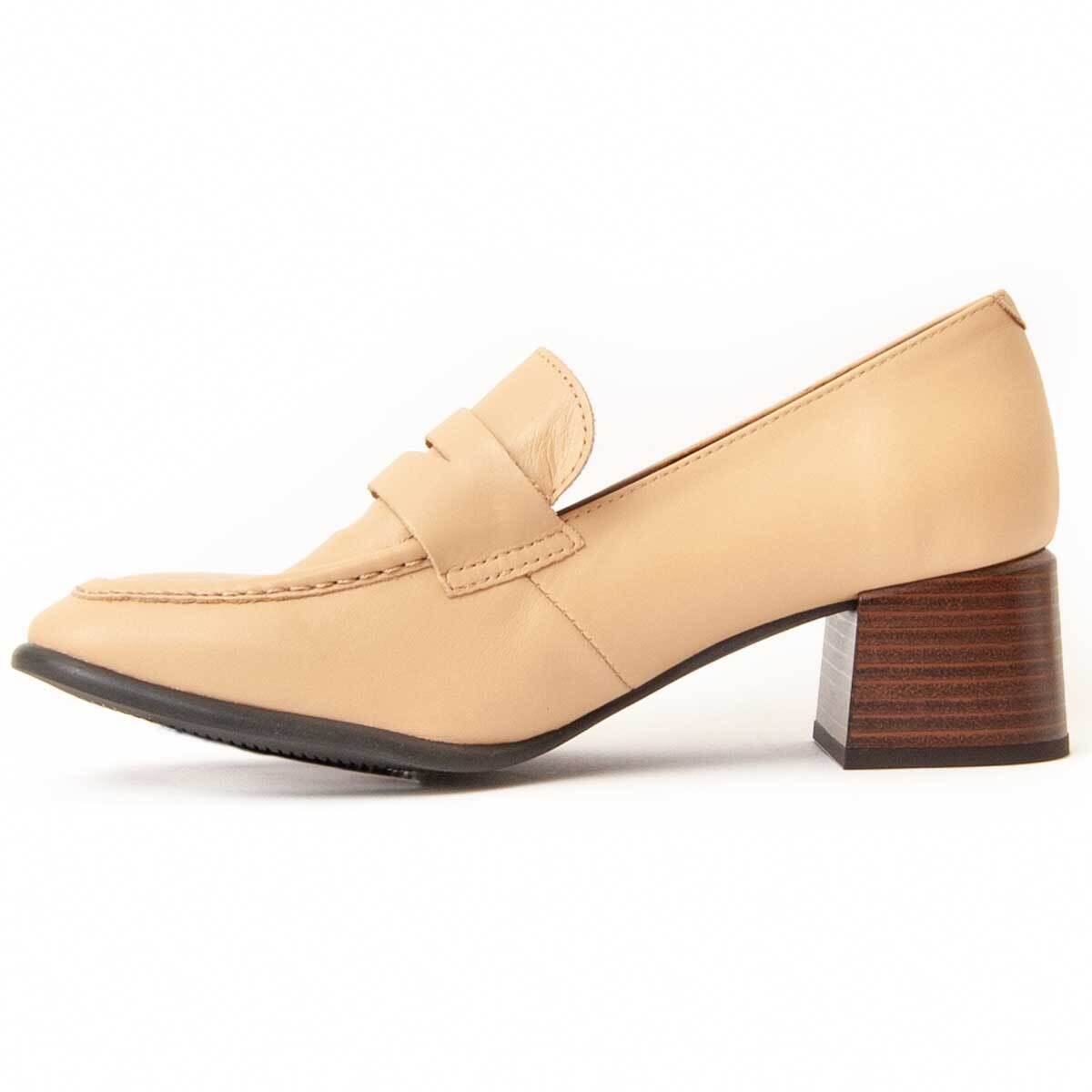 Mocasín De Tacón - Beige - Altura: 5 Cm