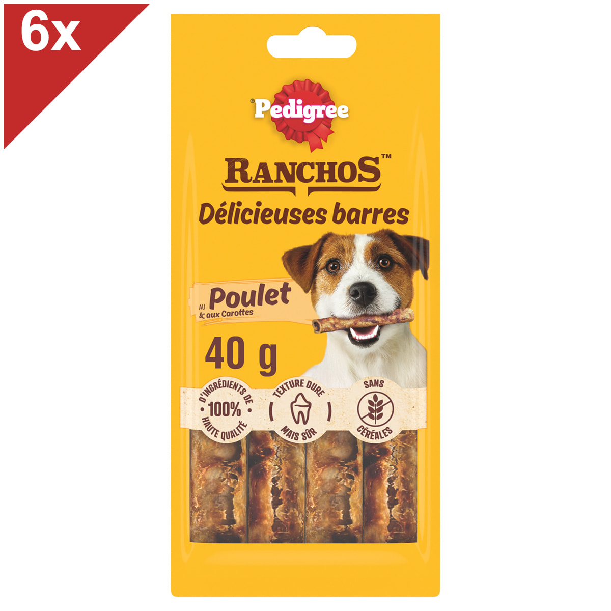 PEDIGREE RANCHOS Récompenses barres poulet et carottes pour chien adulte 6x40g