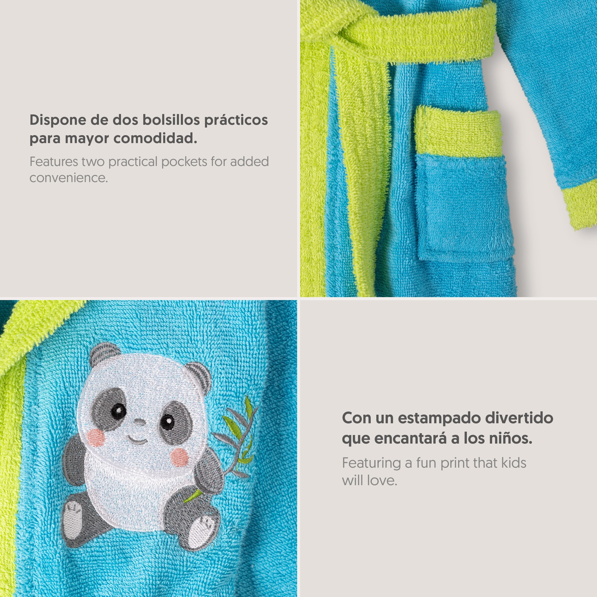 Albornoz Infantil Panda Turquesa