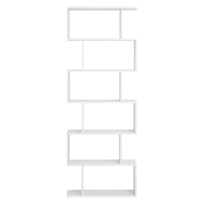 Libreria a zig-zag moderna bianca a 6 ripiani