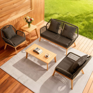 EMILIO Salon de jardin 4 places en bois avec 2 tables gris anthracite et bois