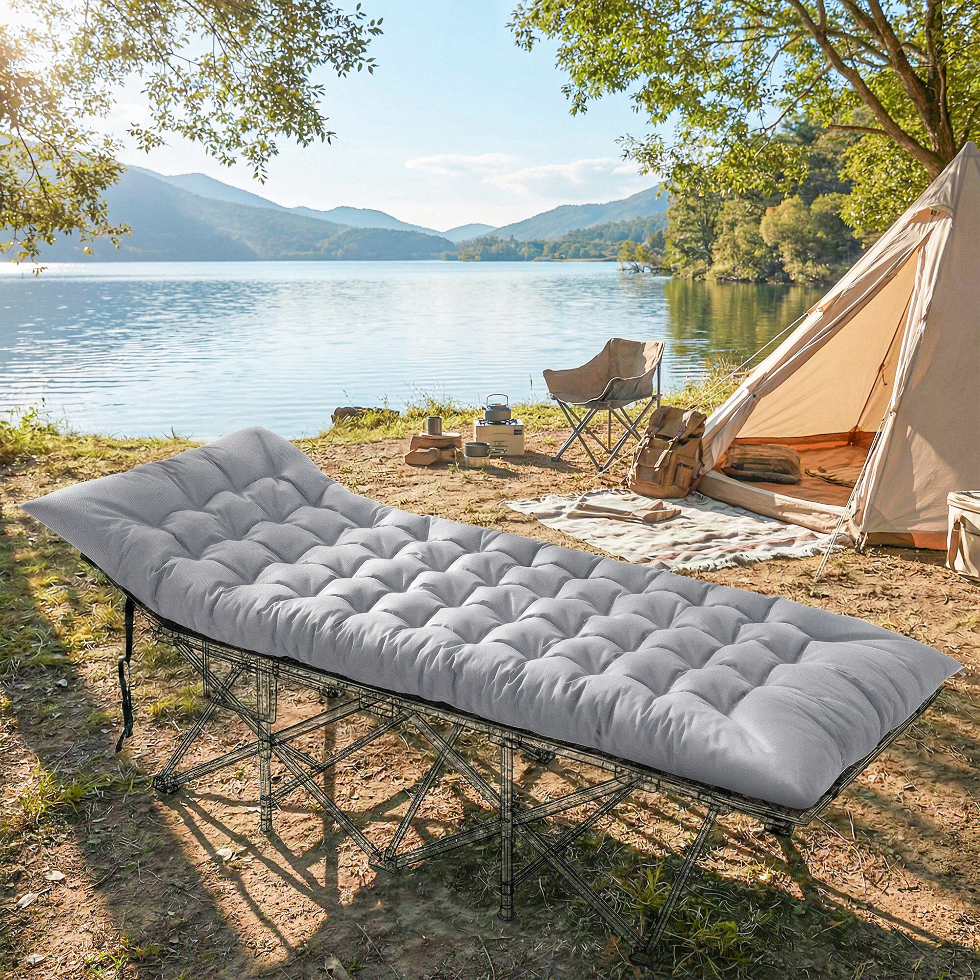 Matelas de camping pliable polyester gris clair