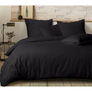 Parure housse de couette 2pcs 100% percale de coton 80 fils_ noir