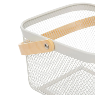 Corbeille carrée "Mayaj" en métal beige et blanc 26x24,5cm