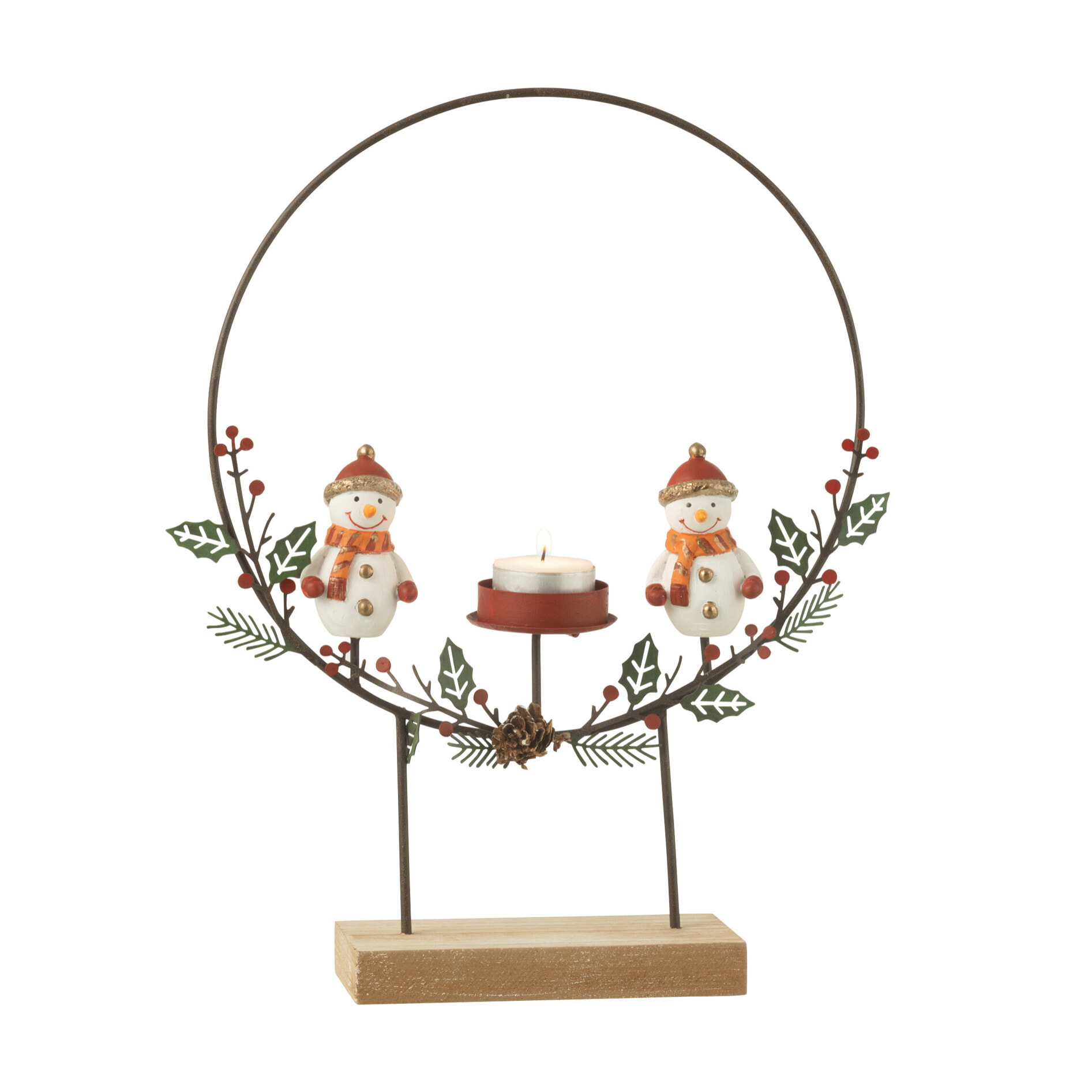J-Line photophore Cercle Sur Pied + Bonhommes De Neige - métal - mix