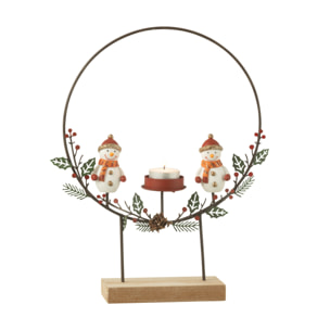 J-Line photophore Cercle Sur Pied + Bonhommes De Neige - métal - mix