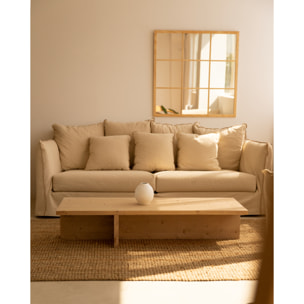 Mesa de centro de madera maciza en tono roble medio de 124x27cm Alto: 27 Largo: 123.5 Ancho: 46.6