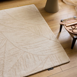 PANTONE - Tapis en laine fait main CEDRE BLANC à motif feuille crème