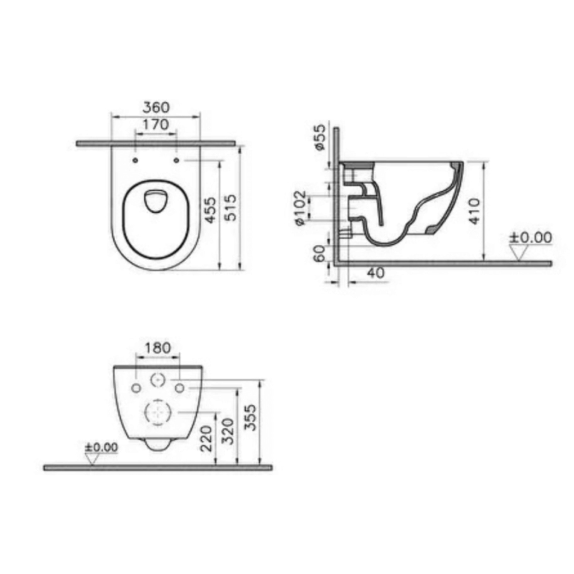 Cuvette WC suspendu sans bride M60 Vortexflush blanc avec abattant frein de chute