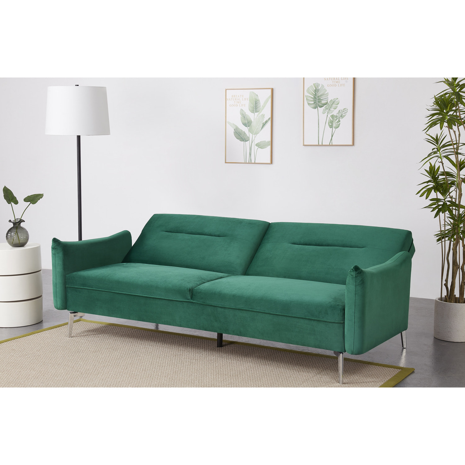 Canapé design convertible 3 places en velours vert SALLY