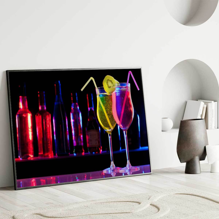 Affiche encadrée – Cocktails colorés et ambiance nocturne Affiche + cadre en métal - Noir