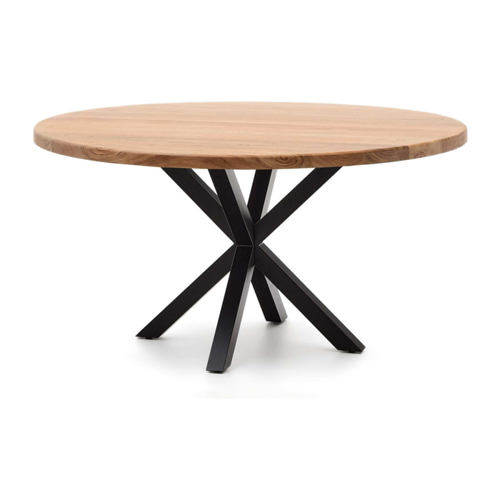 Mesa redonda Argo de madera maciza de acacia y patas de acero con acabado negro Ø 150 cm