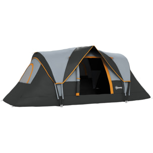 Tente de camping familiale 5-6 pers. - grande porte + 3 fenêtres - fibre verre polyester oxford gris orange