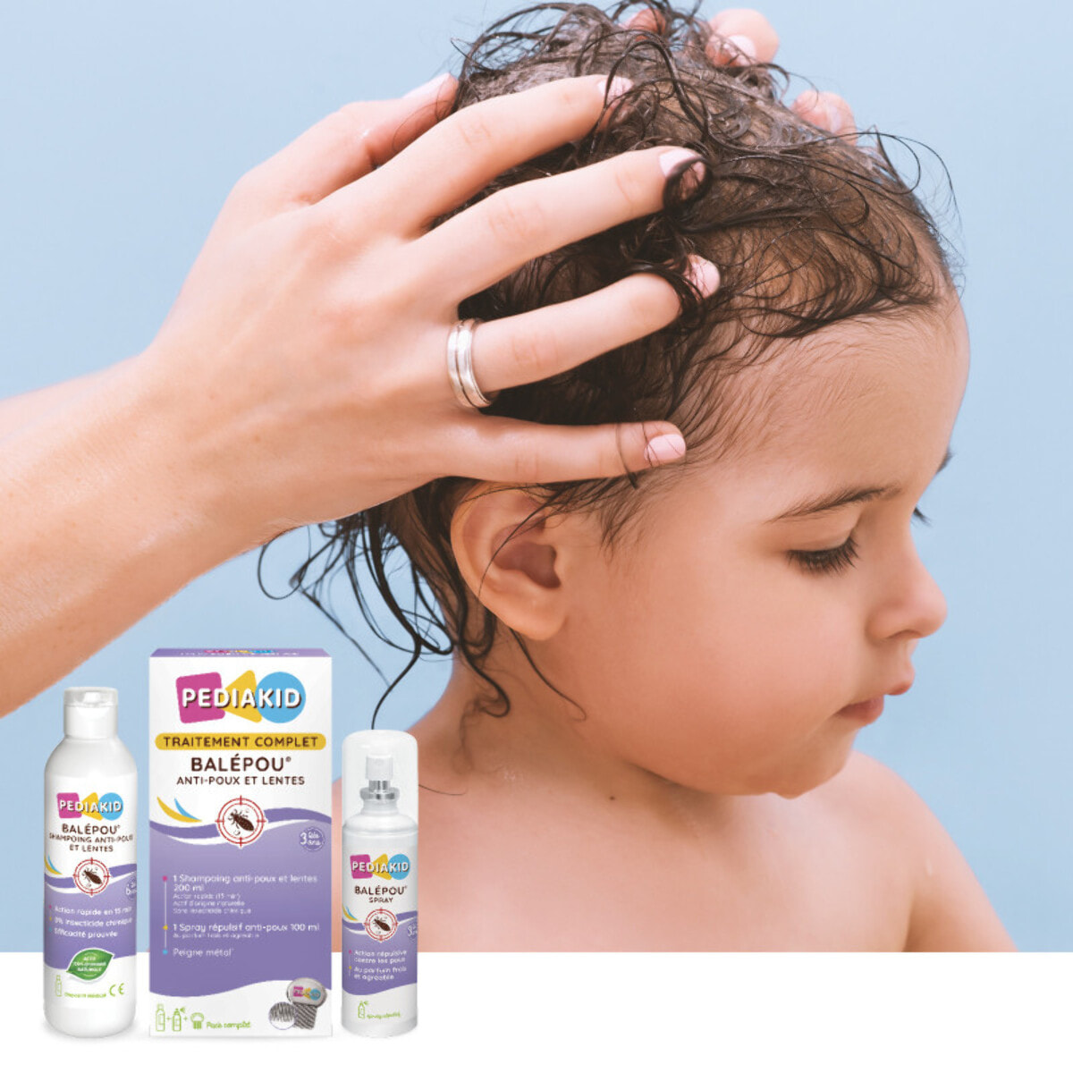 PEDIAKID - Traitement complet Balépou anti-poux et lentes - 1 Shampoing Anti-Poux et Lentes 200 ml + 1 Spray Répulsif 100 ml + 1 peigne