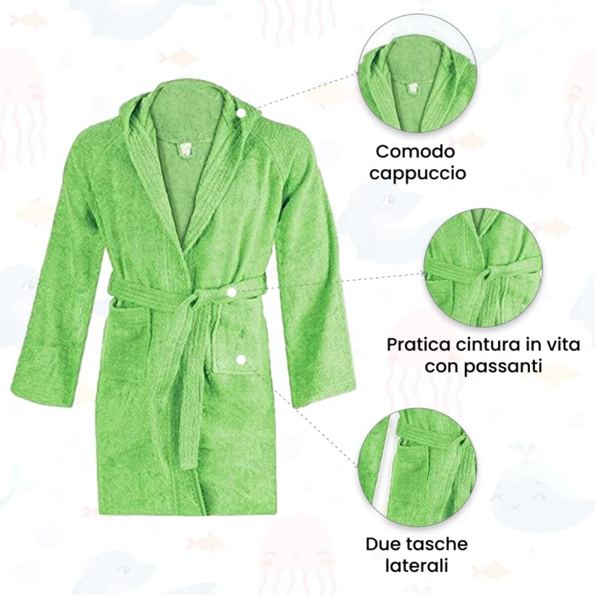 INTRECCI Accappatoio Bambino e Bambina, Accappatoio Spugna di Cotone, Assorbente, Morbido, per Pelli Sensibili, Certificato Oeko-Tex.