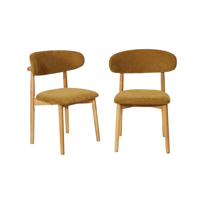 Chaise bois d'hévéa naturel et tissu chenille (lot de 2) PAOLA