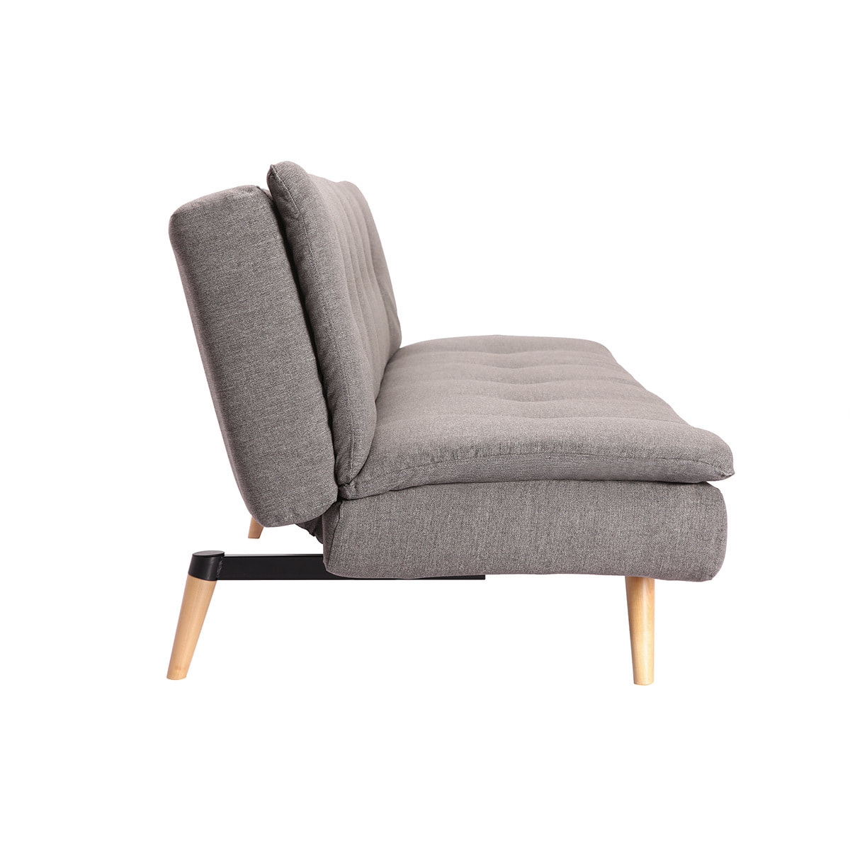 Canapé convertible scandinave 3 places en tissu gris foncé et bois clair SENSO