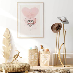 Affiche enfant pingouin amoureux  Affiche sous cadre bois