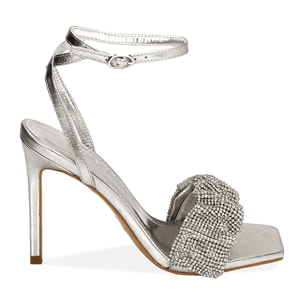 Sandalias plateadas con strass, tacón de 10,5 cm