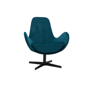 Fauteuil pivotant design en tissu velours gaufré bleu canard et métal noir ANDY