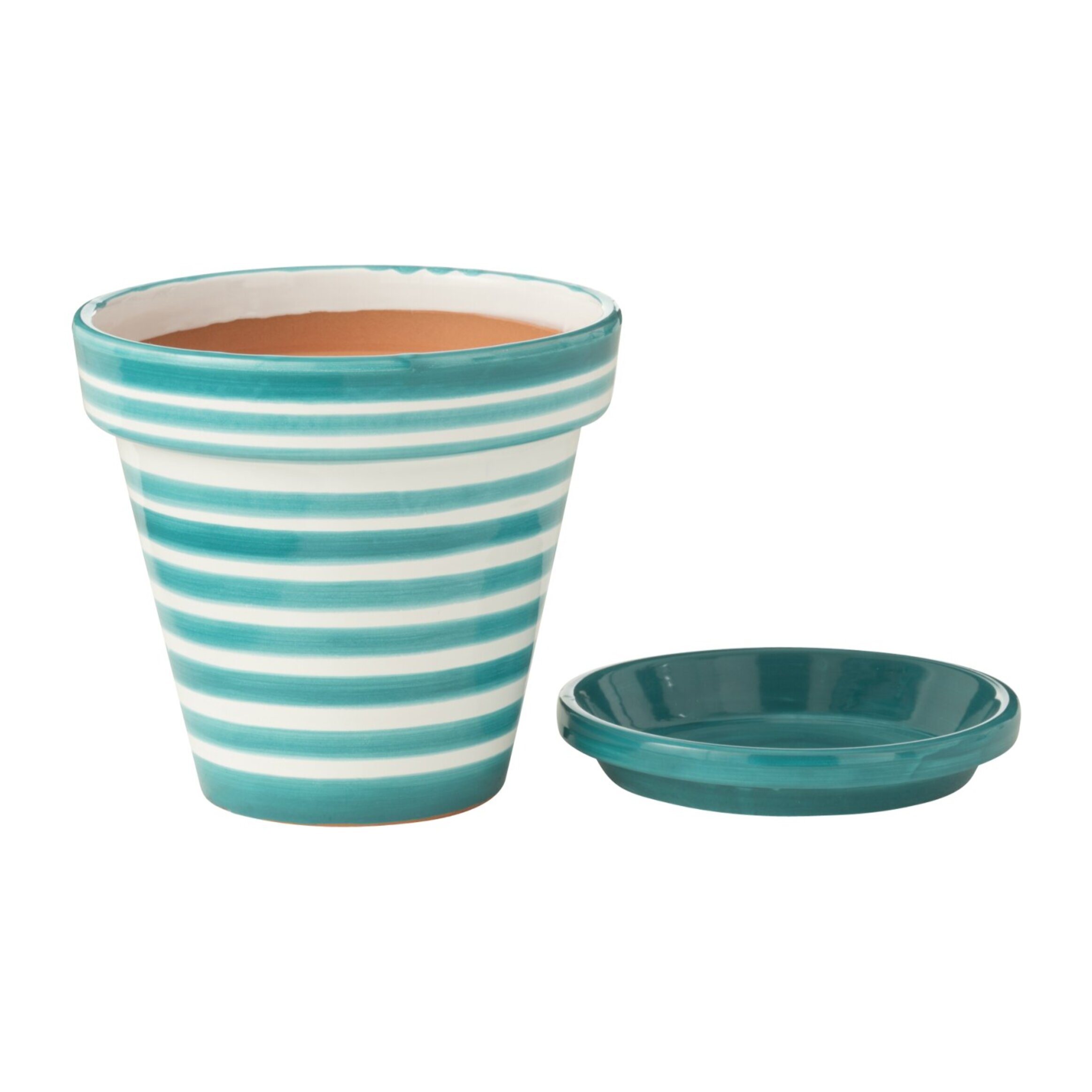 J-Line cache-pot Granada Stripes Handmade + Painted - céramique - aqua - medium - Ø 27 cm