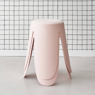 Set de 2 tabourets empilables roses. bouclette texturée. NIKI. Ø30 / 44 x H46cm