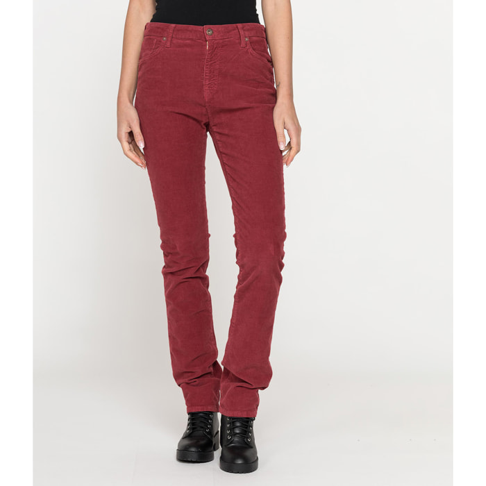 PANTALONE IN VELLUTO STRETCH MOD. 753. Vita alta gamba regolare.