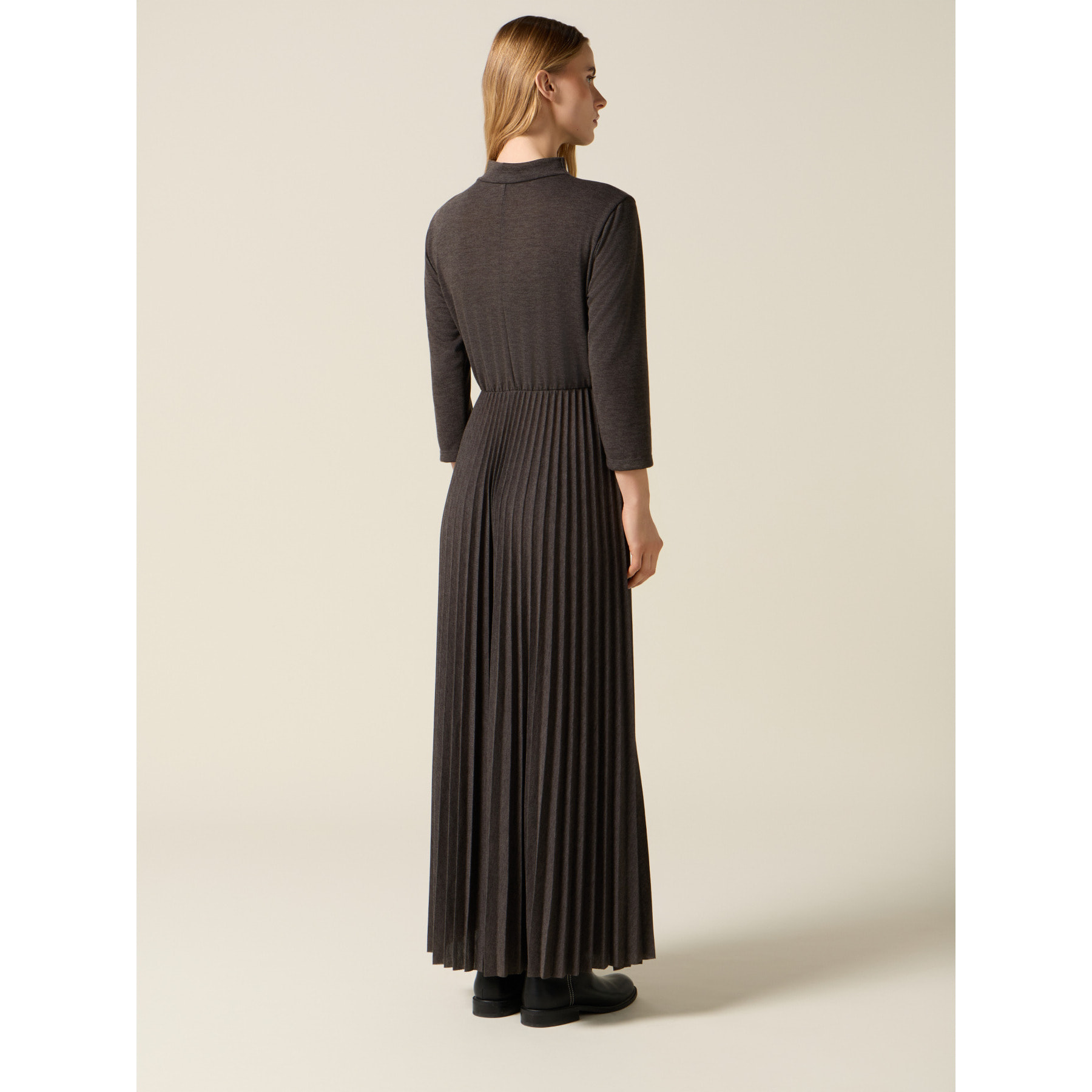 Oltre - Vestido flare mezcla viscosa con broche - Gris