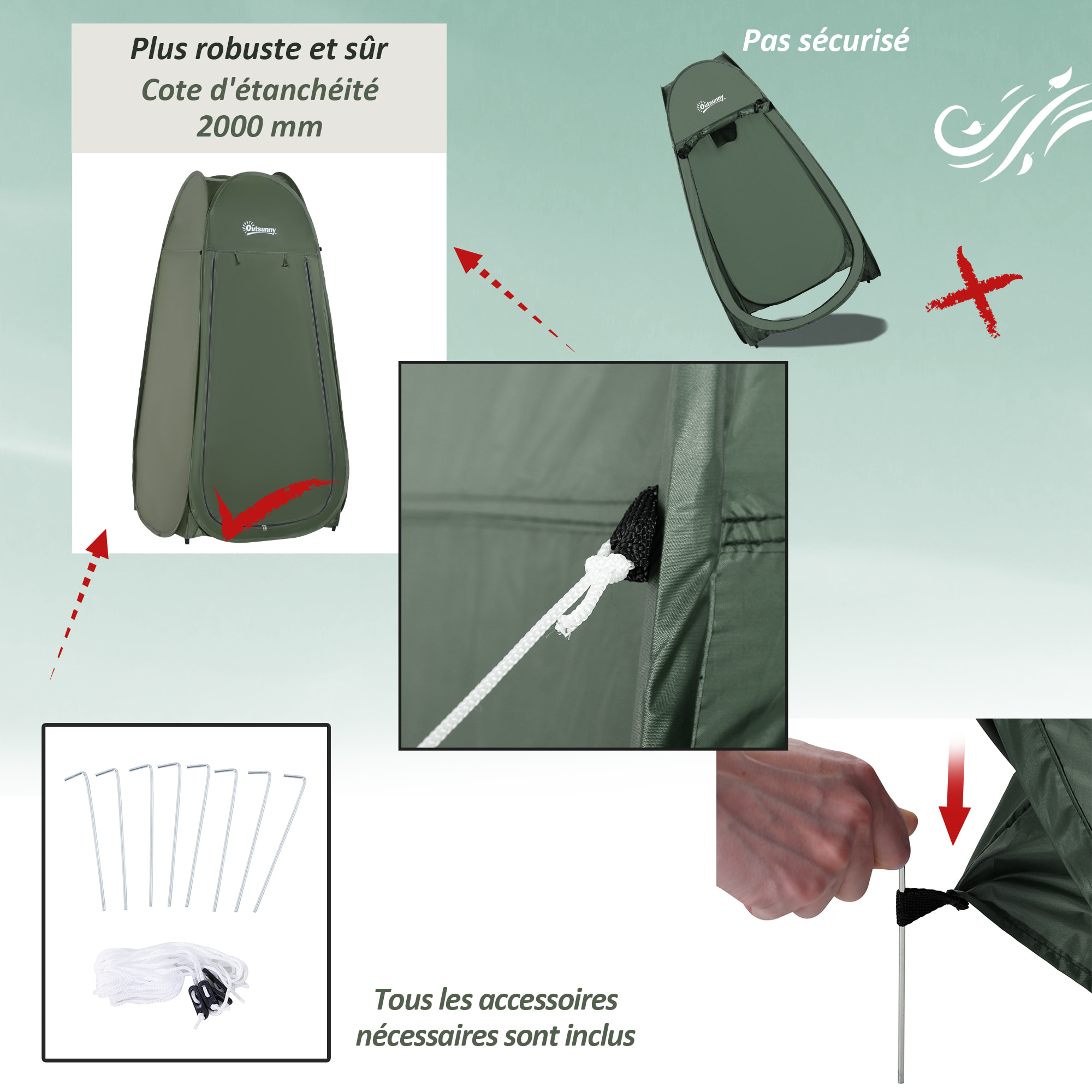 Tente de douche pliable pop-up automatique instantanée cabinet de changement camping polyester vert