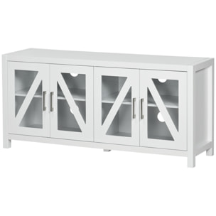 Mueble TV de Salón Mesa para Televisores de hasta 58" con 4 Puertas de Vidrio Templado Estantes Ajustables y 4 Orificios para Cables para Dormitorio 130x35x60 cm Blanco