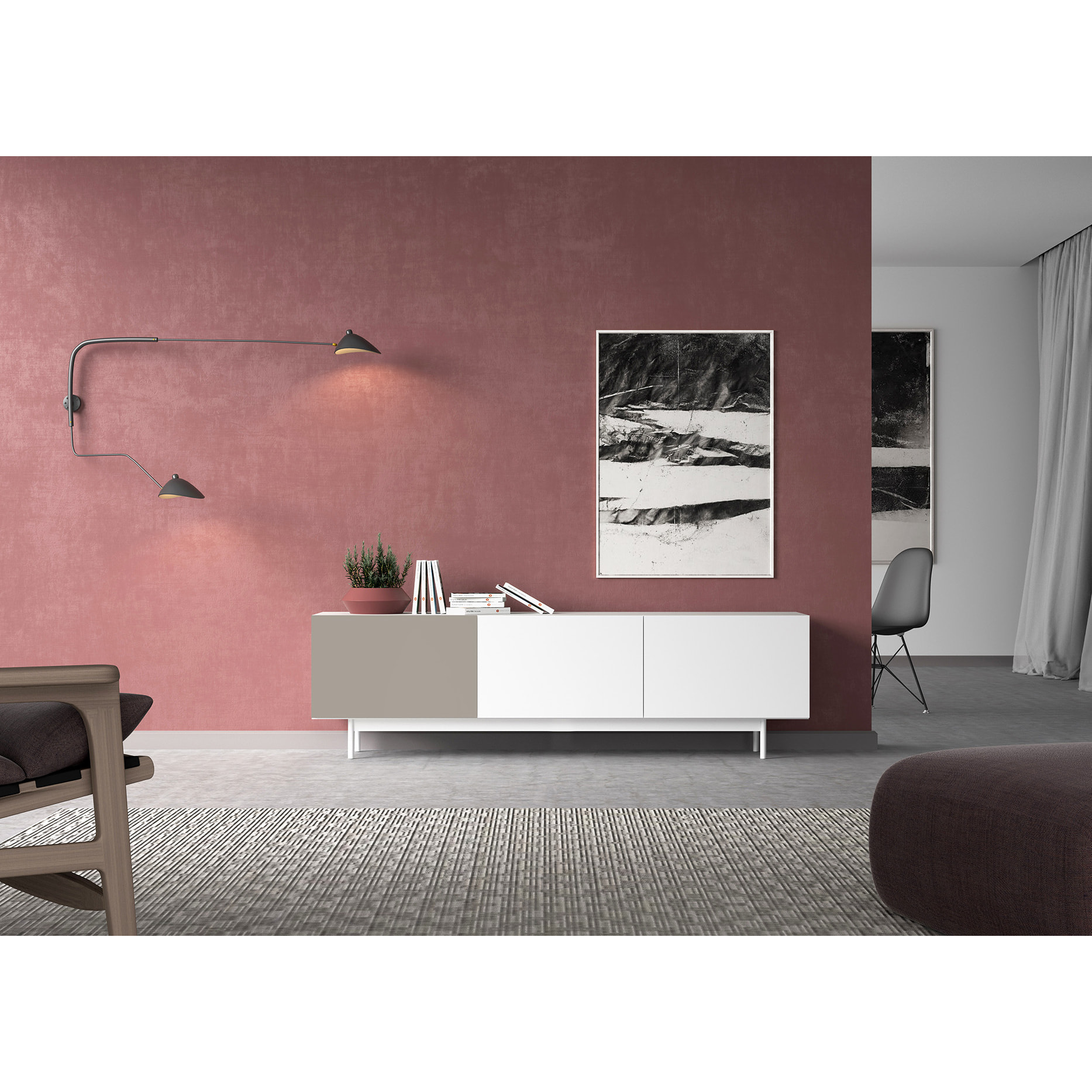 Bajo tv 3 puertas Printed blanco y arena 52x180x44 cm