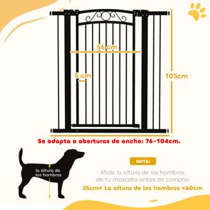 Barrera para Perros Puerta para Perros con Ancho Ajustable 76-104 cm Barrera de Seguridad para Perros con 2 Extensiones y Doble Bloqueo para Escaleras y Puertas Negro