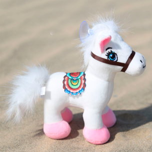 Peluche extra morbido e soffice con ventosa. Design pony con sella. 17 cm.