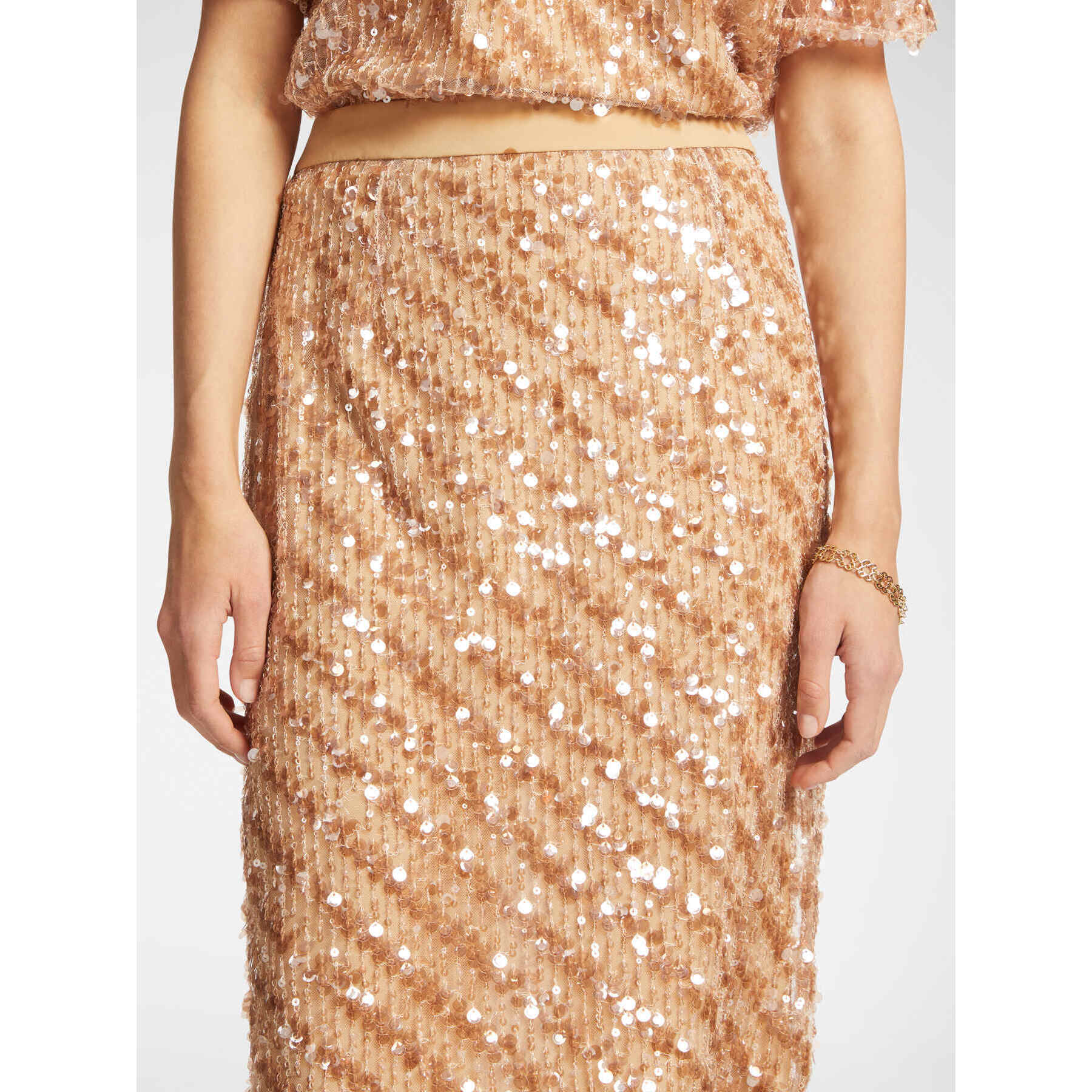 Elena Mirò - Falda recta de lentejuelas - Beige