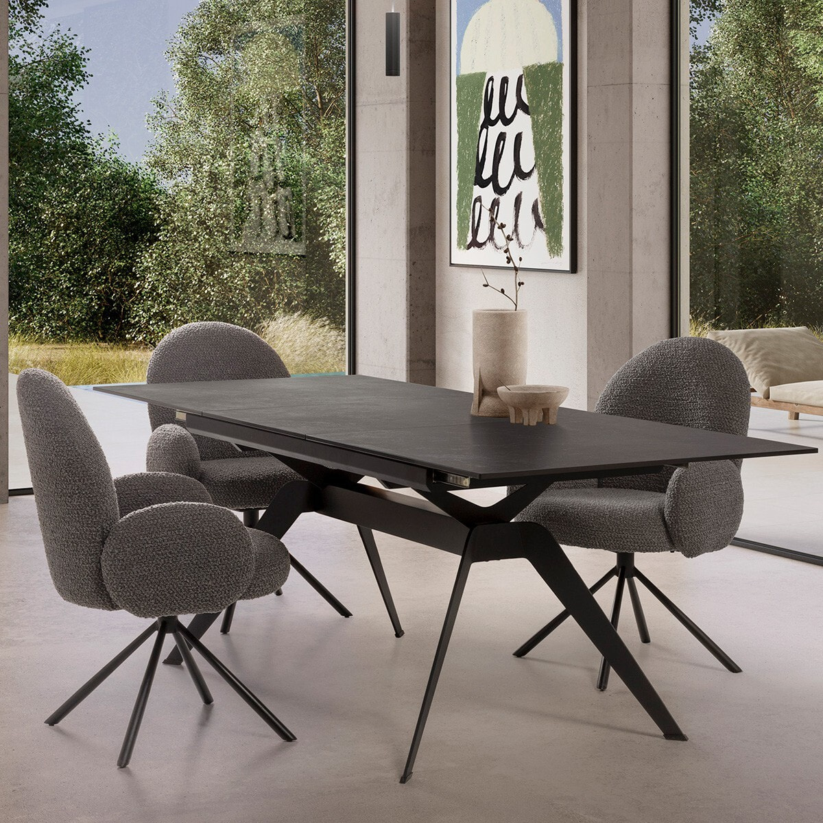 Fauteuil pivotant en tissu bouclé - OPALINE