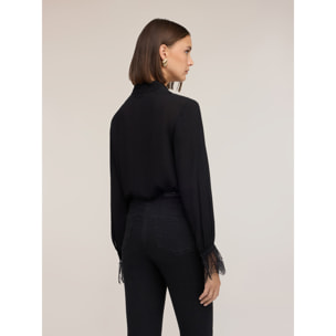 Motivi - Camicia in crêpe de chine con inserti in pizzo - Nero