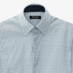Camicia Uomo 2 Bottoni Button Down Slim Popeline Stampato Bianco e Blu