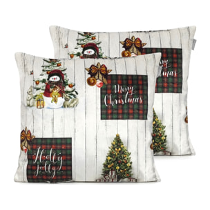 Lot de 2 housses de coussin en velour de Noël HOLLY JOLLY 45x45 cm