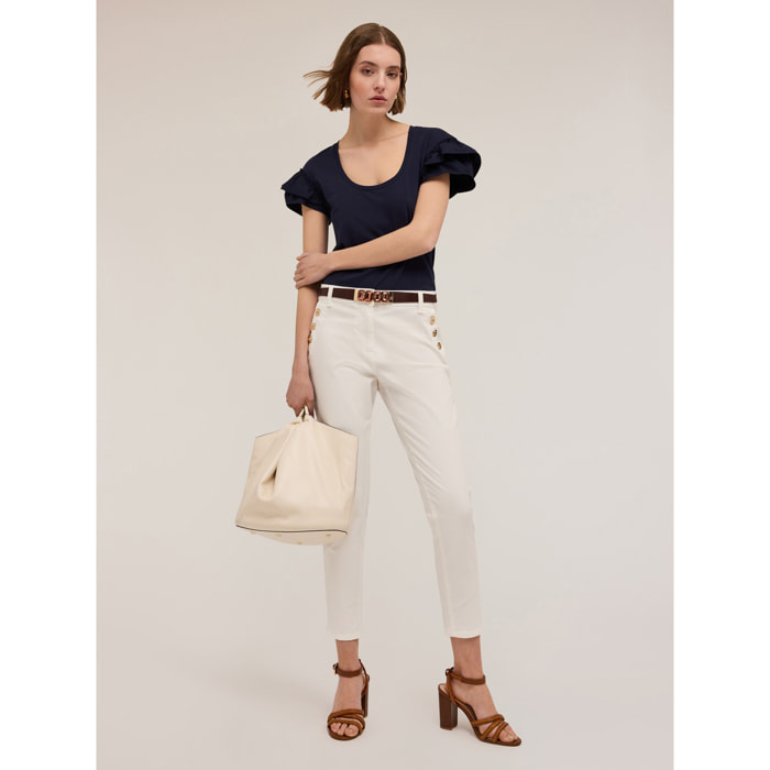 Motivi - Pantaloni regular con bottoni metallici - Bianco